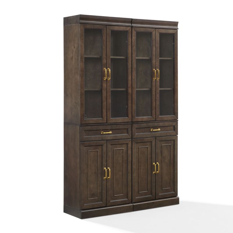 Crosley Furniture - Stanton 2Pc Glass Door Kitchen Storage Pantry Cabinet Set Coffee - 2 Pantries - KF33034CO
