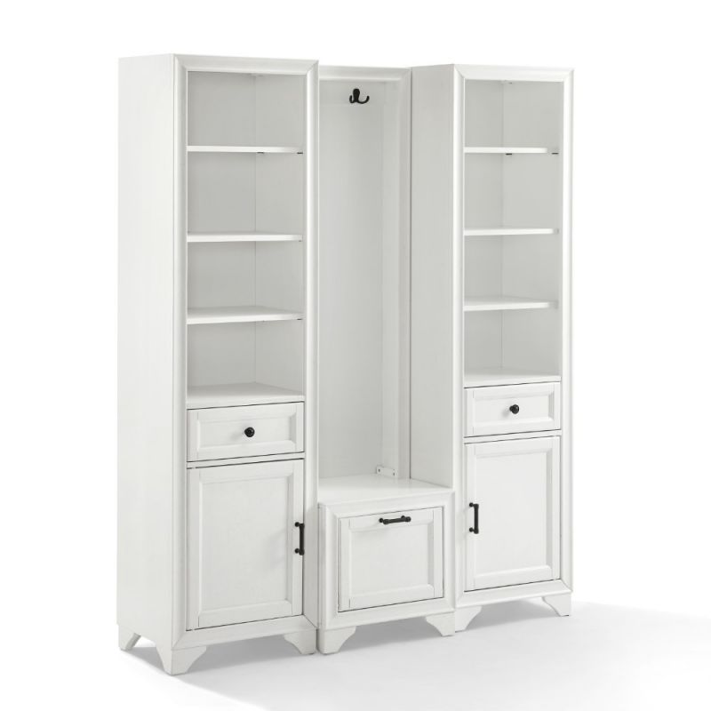 Crosley Furniture - Tara 3 Piece Entryway Set Distressed White - Hall Tree & 2 Linen Cabinets - KF33009WH
