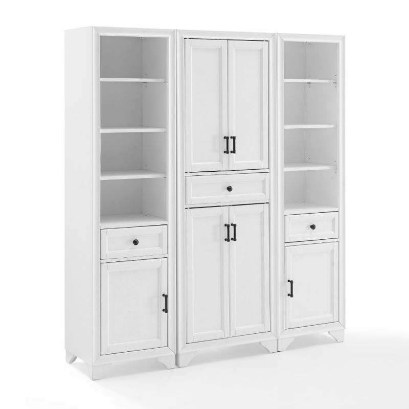 Crosley Furniture - Tara 3 Piece Pantry Set Distressed White - Pantry & 2 Linen Cabinets - KF33006WH