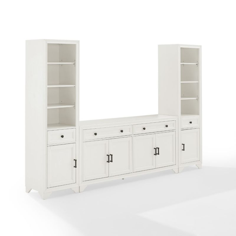 Crosley Furniture - Tara 3Pc Sideboard And Bookcase Set Distressed White - Sideboard & 2 Bookcases - KF33014WH