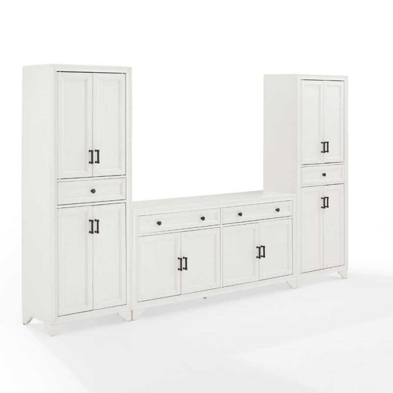 Crosley Furniture - Tara 3Pc Sideboard And Pantry Set Distressed White - Sideboard & 2 Pantries - KF33012WH