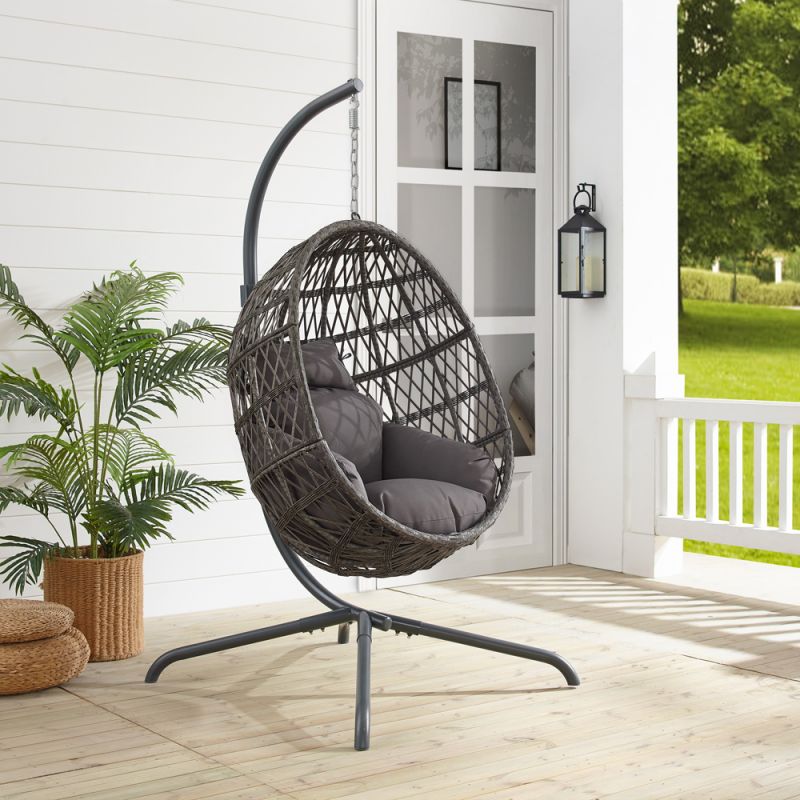 Crosley Furniture - Tess Indoor/Outdoor Wicker Hanging Egg Chair Gray/Driftwood - Egg Chair & Stand - KO70233LB_CLOSEOUT