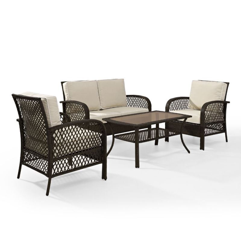 Crosley Furniture - Tribeca 4 Piece Outdoor Wicker Conversation Set Sand/Brown - Loveseat, 2 Arm Chairs, Coffee Table - KO70037BR-SA
