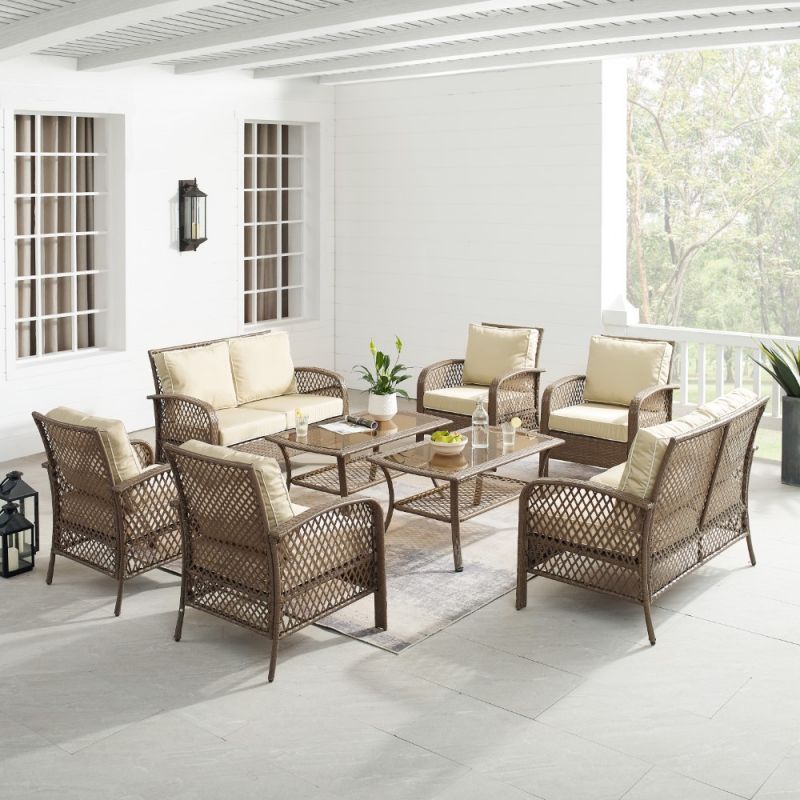 Crosley Furniture - Tribeca 8Pc Outdoor Wicker Conversation Set Sand-Driftwood - 2 Loveseats, 4 Armchairs, and 2 Coffee Tables - KO70237DW-SA