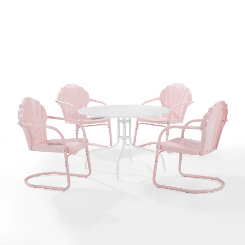 Crosley Furniture - Tulip 5 Piece Outdoor Dining Set Pastel Pink Gloss/White Satin - Dining Table & 4 Chairs - KO10014PI