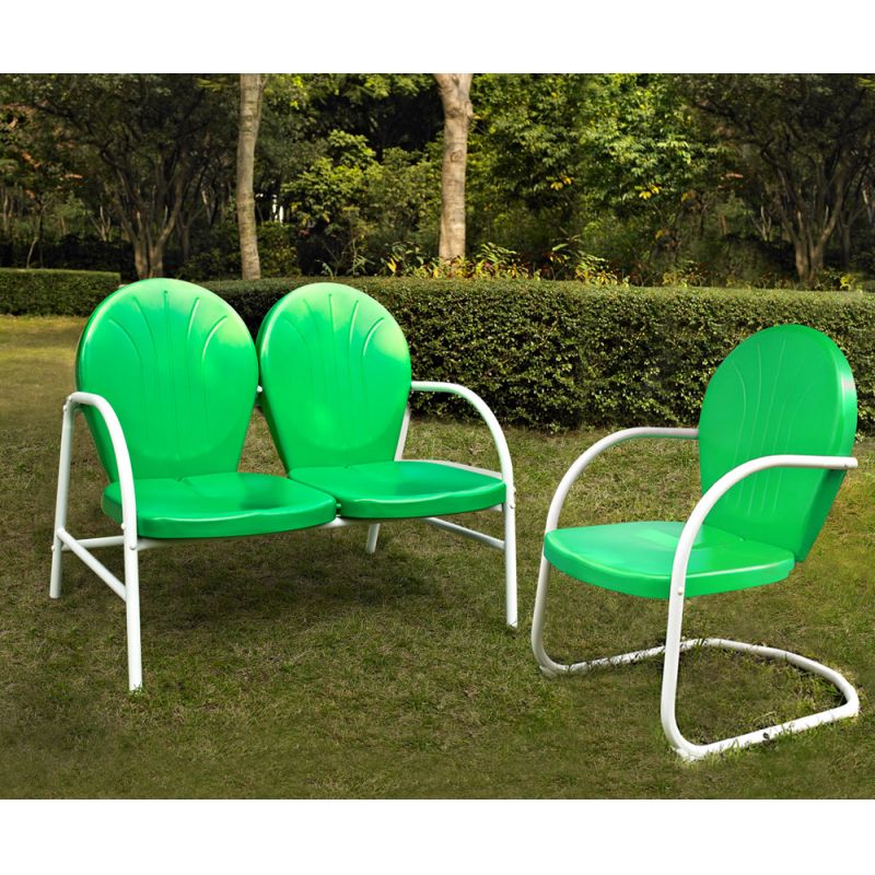 Crosley Furniture - Griffith 2 Piece Metal Outdoor Conversation Seating Set - Loveseat & Chair in Grasshopper Green Finish - KO10005GR