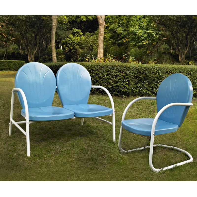 Crosley Furniture - Griffith 2 Piece Metal OutdoorConversation Seating Set - Loveseat & Chair in Sky Blue Finish - KO10005BL