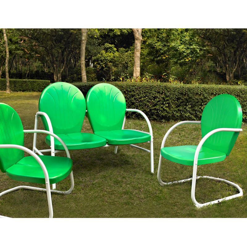 Crosley Furniture - Griffith 3 Piece Metal Outdoor Conversation Seating Set - Loveseat & 2 Chairs in Grasshopper Green Finish - KO10002GR