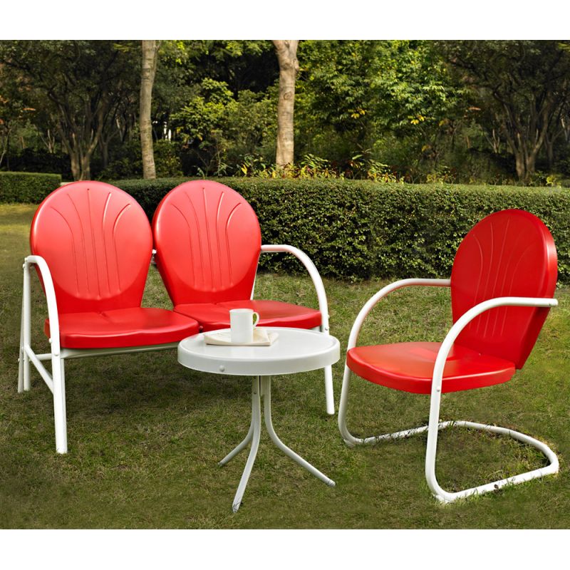 Crosley Furniture - Griffith 3 Piece Metal Outdoor Conversation Seating Set - Loveseat & Chair in Red Finish with Side Table in White Finish - KO10003RE