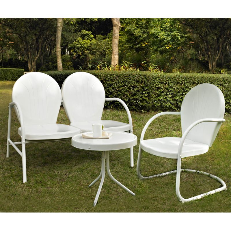 Crosley Furniture - Griffith 3 Piece Metal Outdoor Conversation Seating Set - Loveseat & Chair in White Finish with Side Table in White Finish - KO10003WH