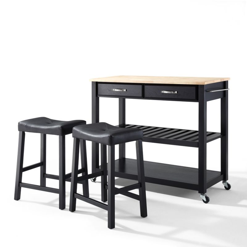 Crosley Furniture - Natural Wood Top Kitchen Cart/Island in Black Finish With 24