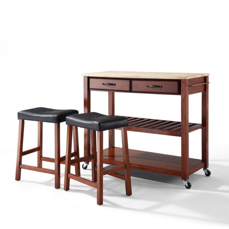 Crosley Furniture - Natural Wood Top Kitchen Cart/Island in Classic Cherry Finish With 24