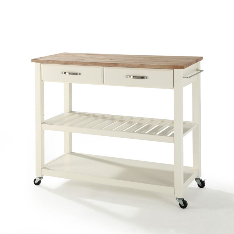 Crosley Furniture - Natural Wood Top Kitchen Cart/Island With Optional Stool Storage in White Finish - KF30051WH