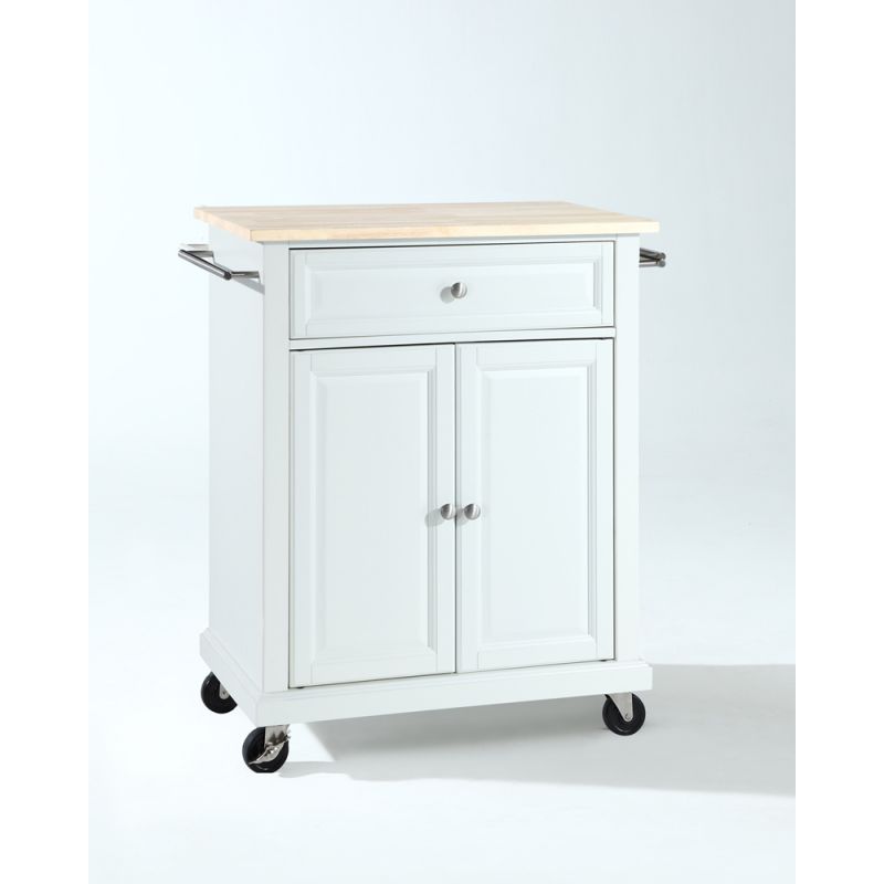 Crosley Furniture - Natural Wood Top Portable Kitchen Cart/Island in White Finish - KF30021EWH