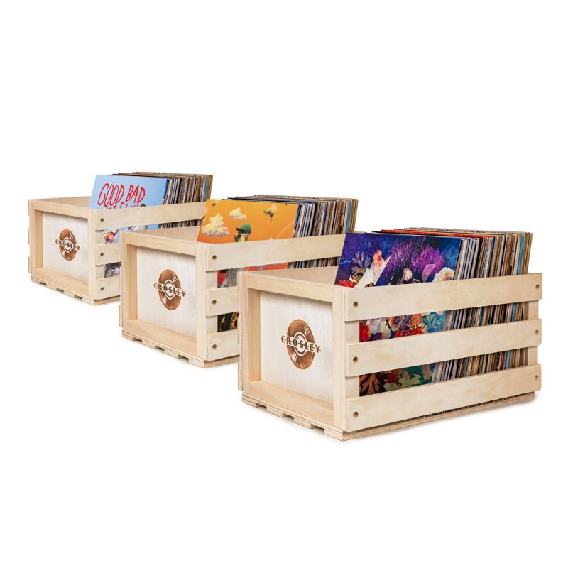 Crosley Radio - 3 Pack Vinyl Record Storage Crate Combo In Natural - AC1004A-NA3
