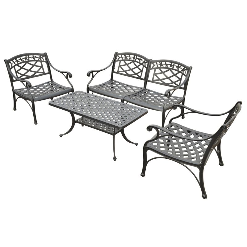Crosley Furniture - Sedona 4 Piece Cast Aluminum Outdoor Conversation Seating Set - Loveseat, 2 Club Chairs & Cocktail Table in Black Finish - KO60001BK