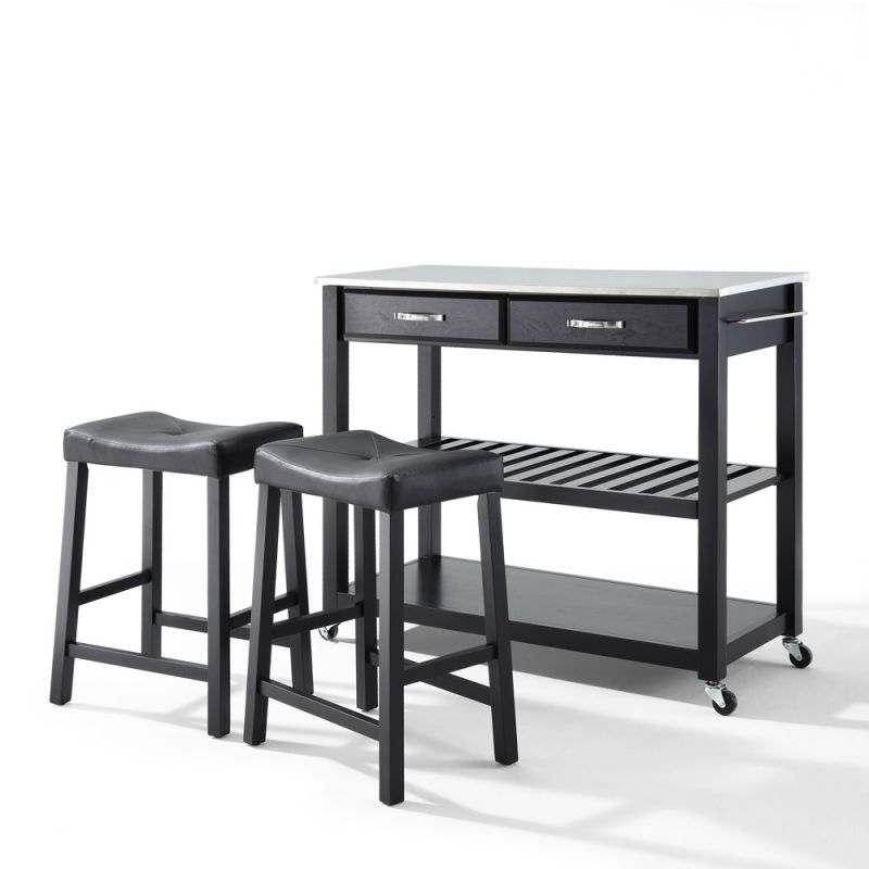 Crosley Furniture - Stainless Steel Top Kitchen Cart/Island in Black Finish With 24