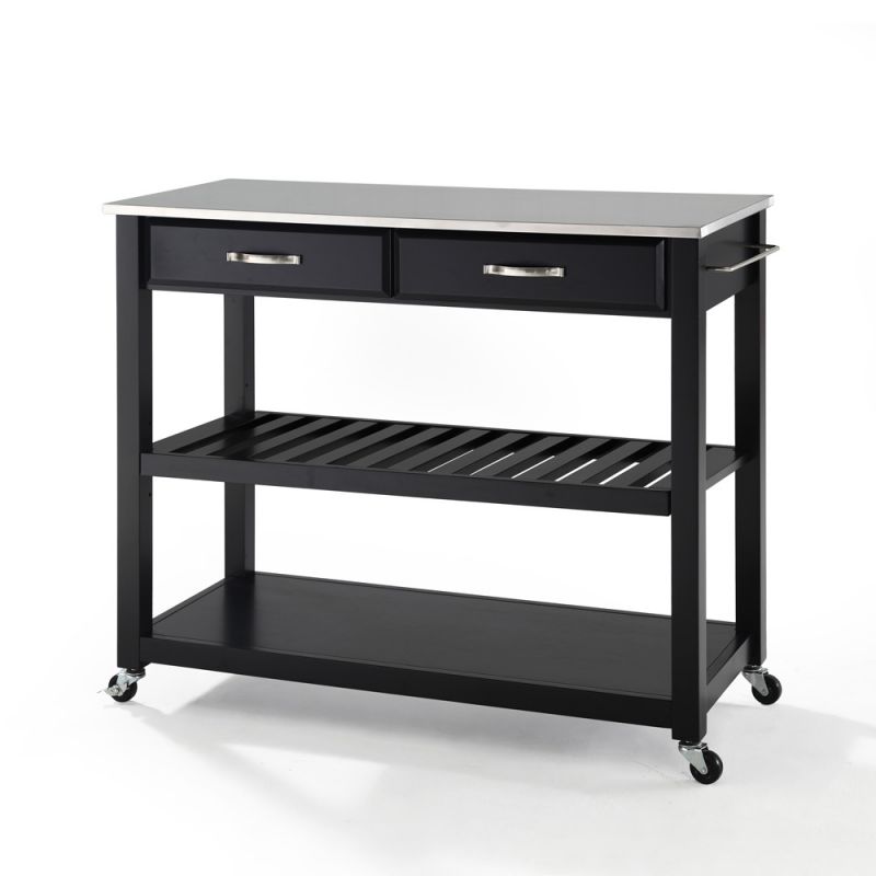 Crosley Furniture - Stainless Steel Top Kitchen Cart/Island With Optional Stool Storage in Black Finish - KF30052BK