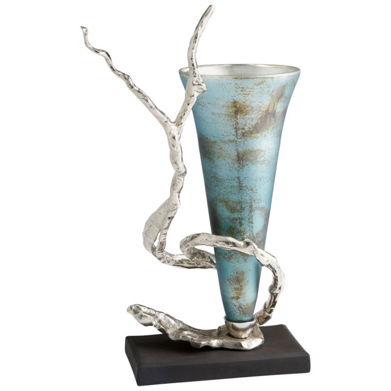 Cyan Design - Gianni Vase in Nickel and Blue Mist Glass - 10214