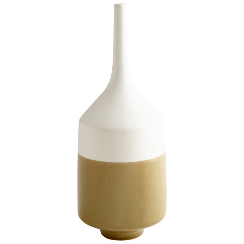 Cyan Design - Groove Line Vase in White and Olive Crackle - Large - 06888