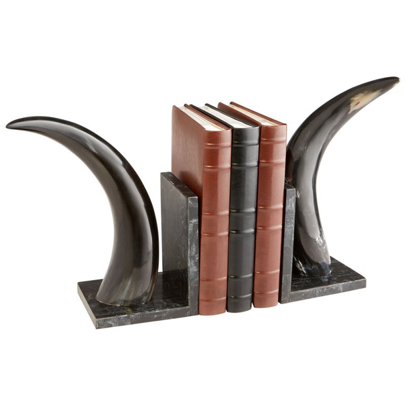 Cyan Design - Horn Rimmed Bookends in Bone and Black - 08013