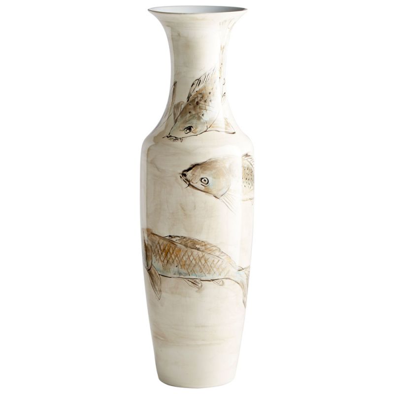 Cyan Design - Playing Koi Vase in Tan and Ivory - 09883