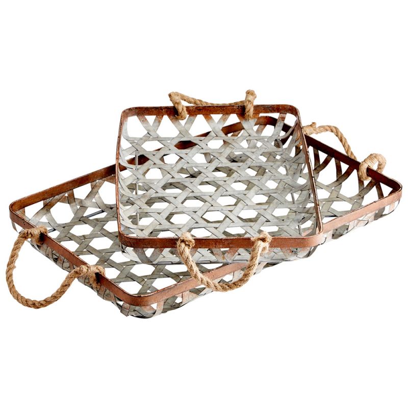 Cyan Design - Prismo Trays in Galvanized and Jute - Small - 09850