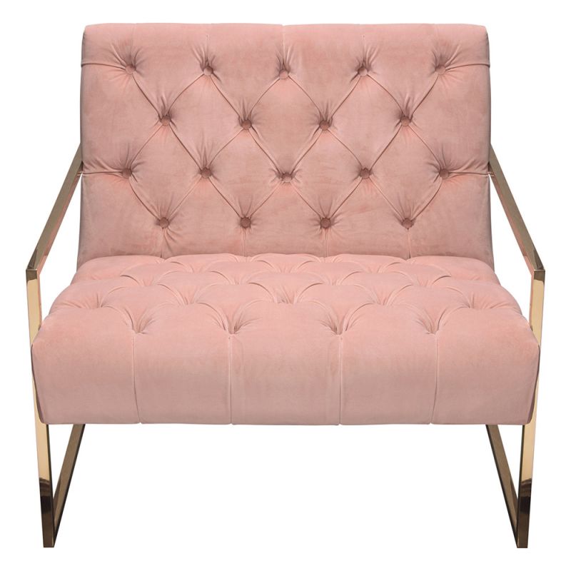 Diamond Sofa - Luxe Accent Chair in Blush Pink Tufted Velvet Fabric with Polished Gold Stainless Steel Frame - LUXECHPN