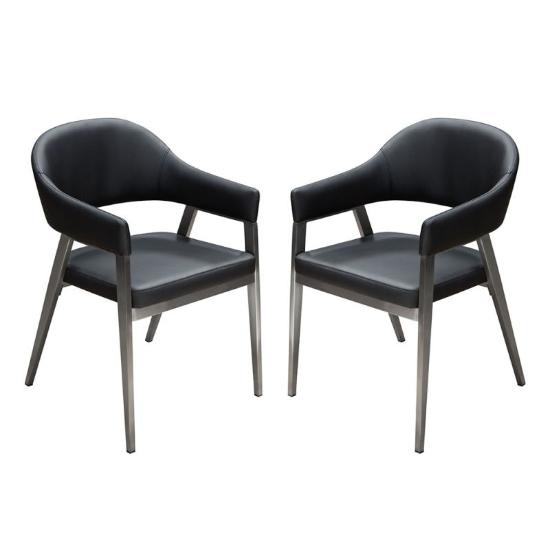 Diamond Sofa - Adele Dining/Accent Chairs in Black Leatherette w/ Brushed Stainless Steel Leg (Set of 2) - ADELEDCBL2PK