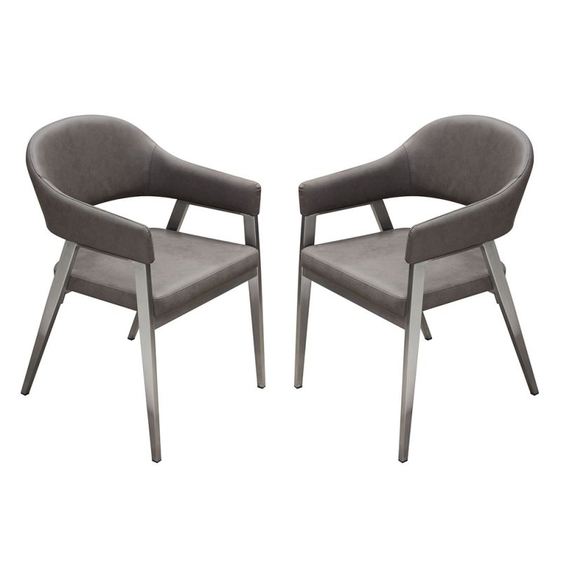 Diamond Sofa - Adele Dining/Accent Chairs in Grey Leatherette w/ Brushed Stainless Steel Leg (Set of 2) - ADELEDCGR2PK