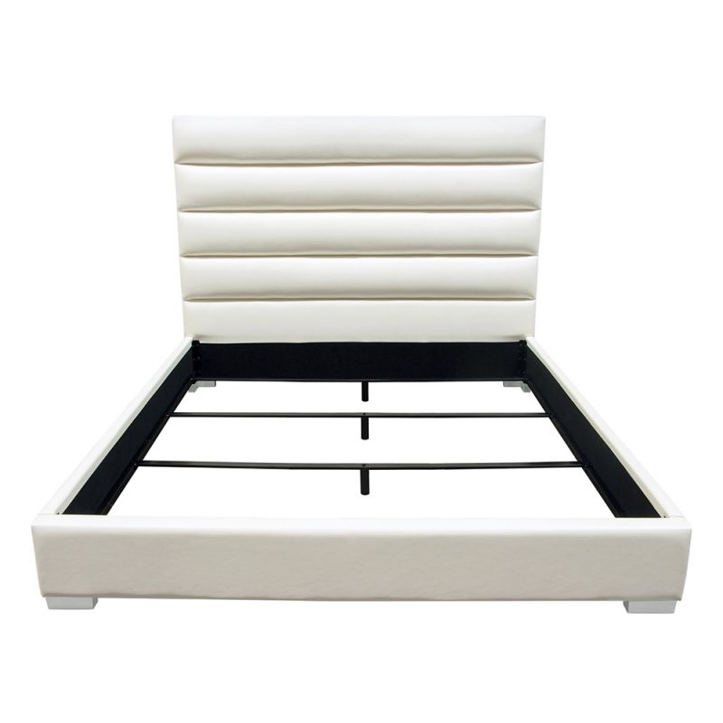 Diamond Sofa - Bardot Channel Tufted Queen Bed in White Leatherette - BARDOTQUBEDWH