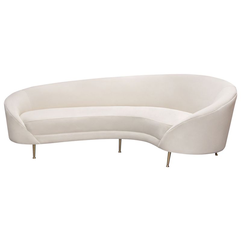 Diamond Sofa - Celine Curved Sofa with Contoured Back in Light Cream Velvet and Gold Metal Legs - CELINESOCM