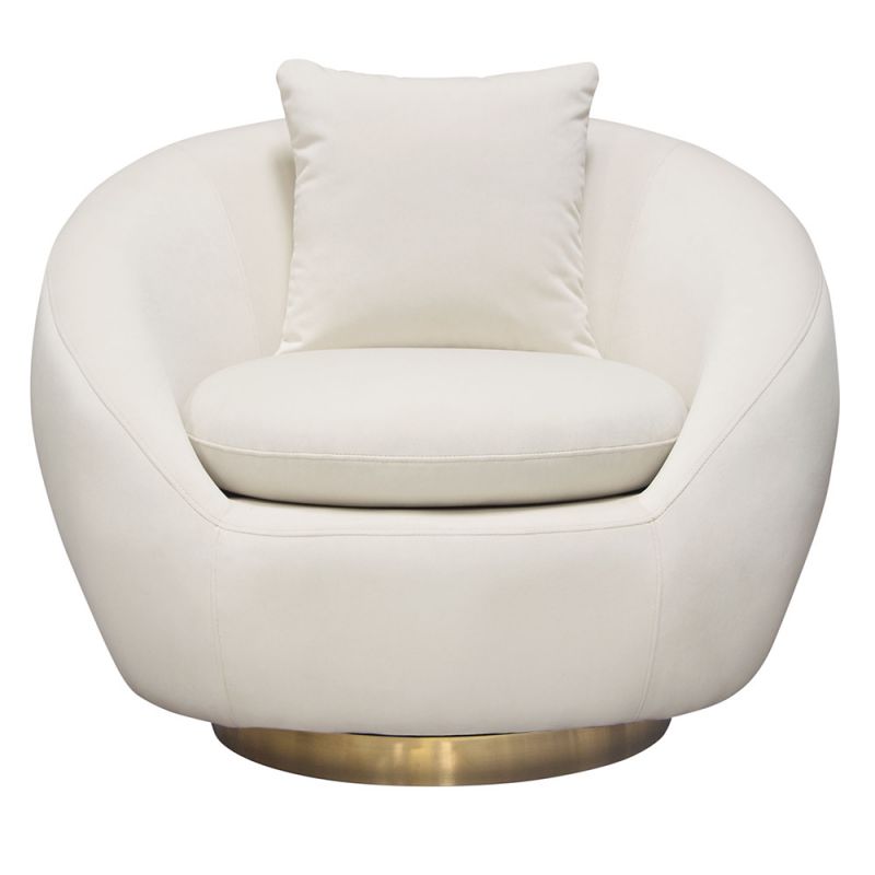 Diamond Sofa - Celine Swivel Accent Chair in Light Cream Velvet w/ Brushed Gold Accent Band - CELINECHCM