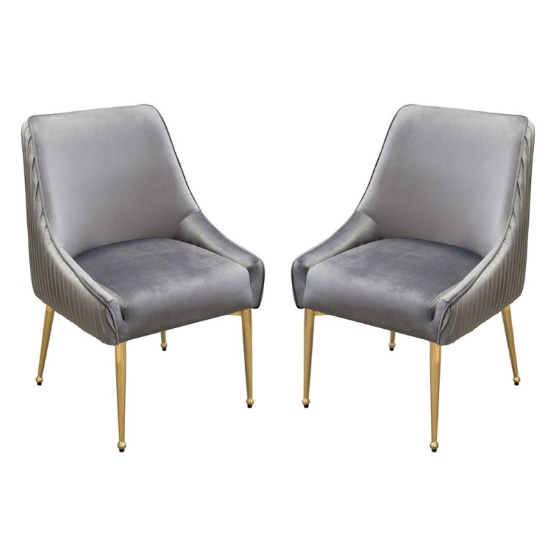 Diamond Sofa -  Quinn Dining Chairs w/ Vertical Outside Pleat Detail and Contoured Arm in Grey Velvet w/ Brushed Gold Metal Leg (Set of 2) - QUINNDCGR2PK