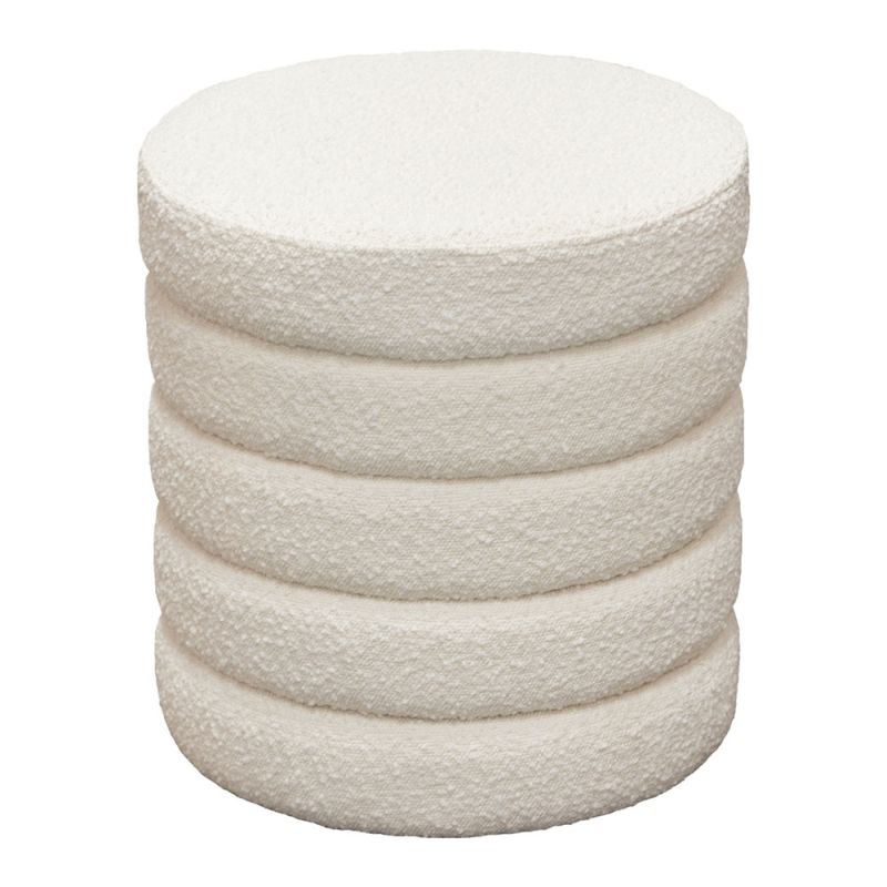 Diamond Sofa - Helix Round Accent Ottoman in Ivory Boucle fabric - HELIXOTIV