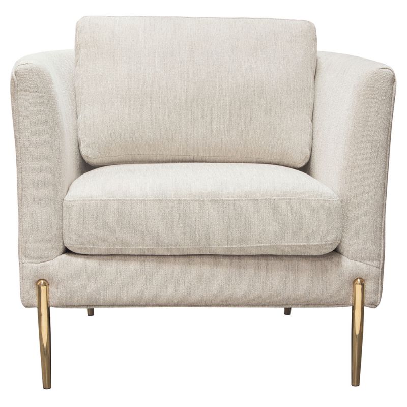 Diamond Sofa - Lane Chair in Light Cream Fabric with Gold Metal Legs - LANECHCM