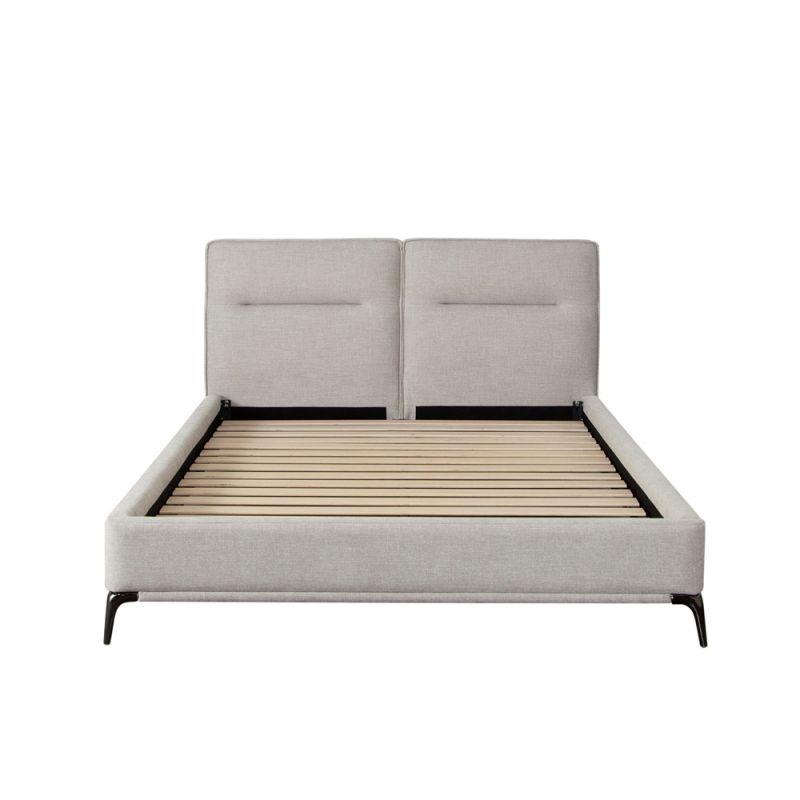 Diamond Sofa - Leandro Low Profile Eastern King Bed in Clarkson Sand Fabric w/ Black Metal Leg - LEANDROSDEKBED