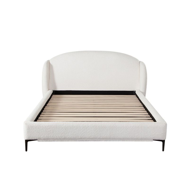 Diamond Sofa - Path Low Profile Eastern King Bed in Oslo Ivory Fabric w/ Contoured Headboard and Black Metal Leg - PATHWHEKBED