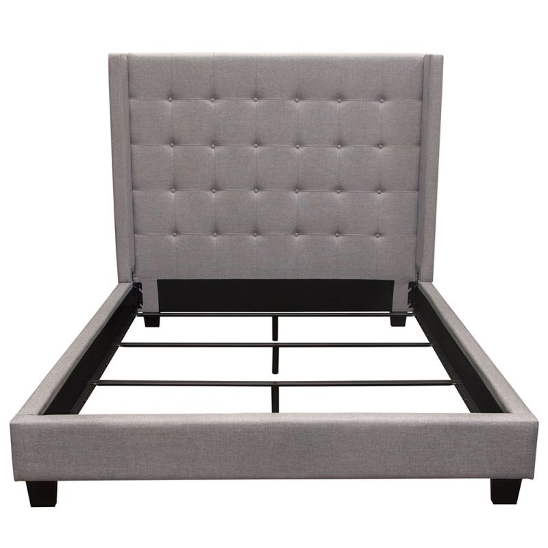 Diamond Sofa - Madison Ave Tufted Wing Eastern King Bed in Light Grey Button Tufted Fabric - MADISONAVEEKBEDLG