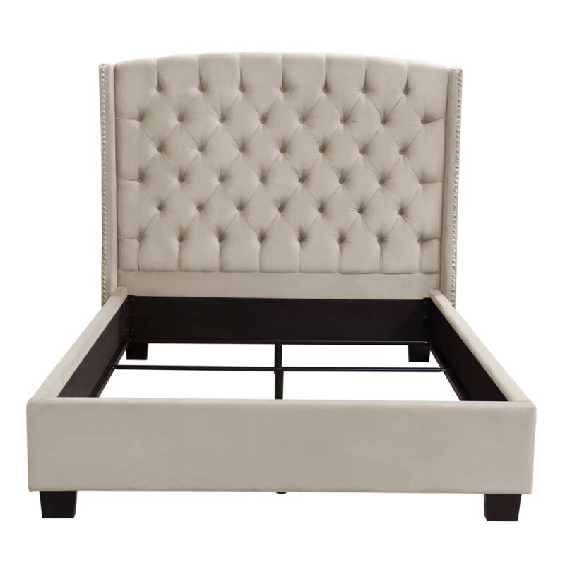 Diamond Sofa - Majestic Queen Tufted Bed in Tan Velvet with Nail Head Wing Accents - MAJESTICQUBEDTN - CLOSEOUT