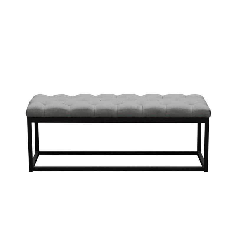 Diamond Sofa - Mateo Black Powder Coat Metal Small Linen Tufted Bench - Grey - MATEOBESGR