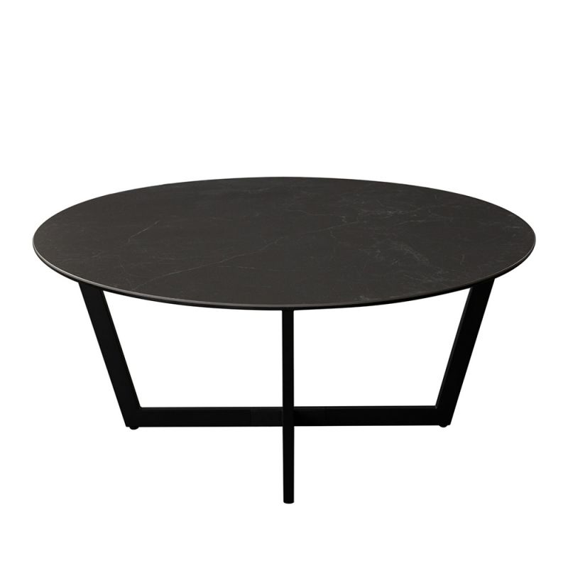 Diamond Sofa - Onyx Round Cocktail Table w/ Black Ceramic Glass Top & Black Metal Leg - ONYXCTBL