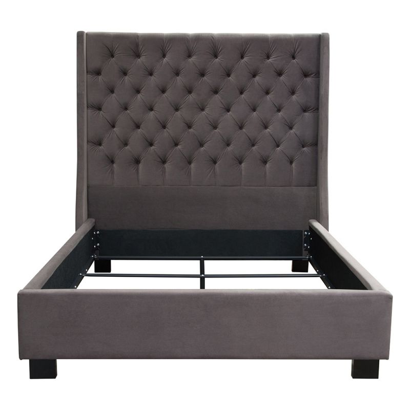 Diamond Sofa - Park Avenue Eastern King Tufted Bed with Vintage Wing in Smoke Grey Velvet - PARKAVESKEKBED