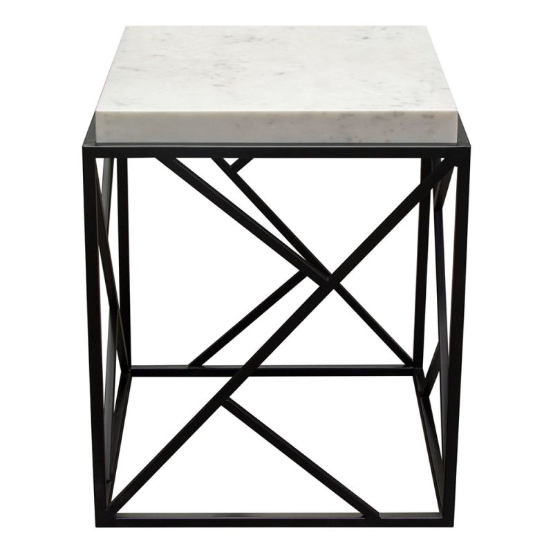 Diamond Sofa - Plymouth Square Accent Table w/ Genuine Grey Marble Top & Black Metal Base - PLYMOUTHATWH