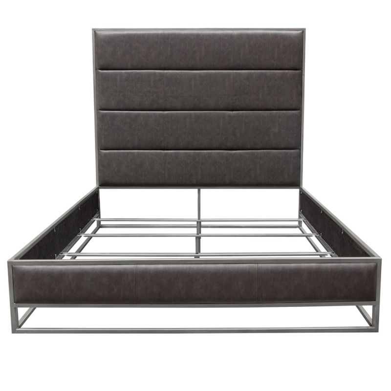 Diamond Sofa - Empire Queen Bed in Weathered Grey PU with Hand brushed Silver Metal Frame - EMPIREQUBEDGR