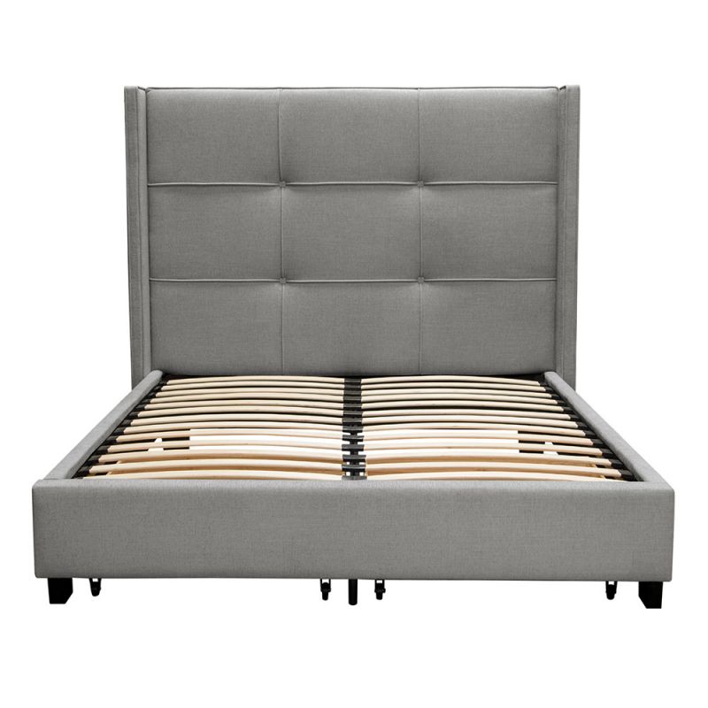 Diamond Sofa - Beverly Queen Bed with Integrated Footboard Storage Unit & Accent Wings in Grey Fabric - BEVERLYGRQUBED