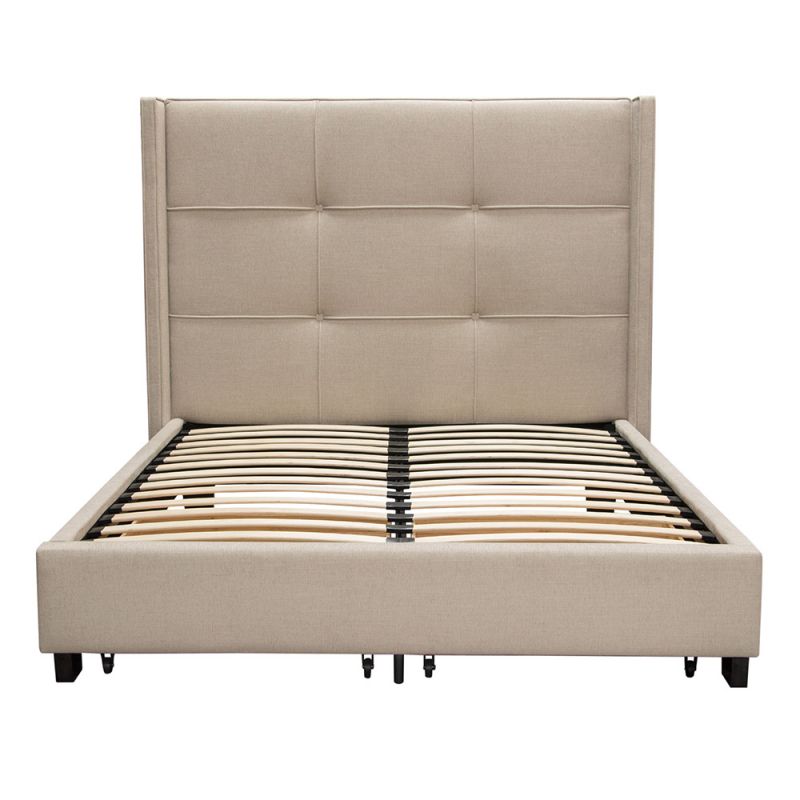 Diamond Sofa - Beverly Queen Bed with Integrated Footboard Storage Unit & Accent Wings in Sand Fabric - BEVERLYSDQUBED