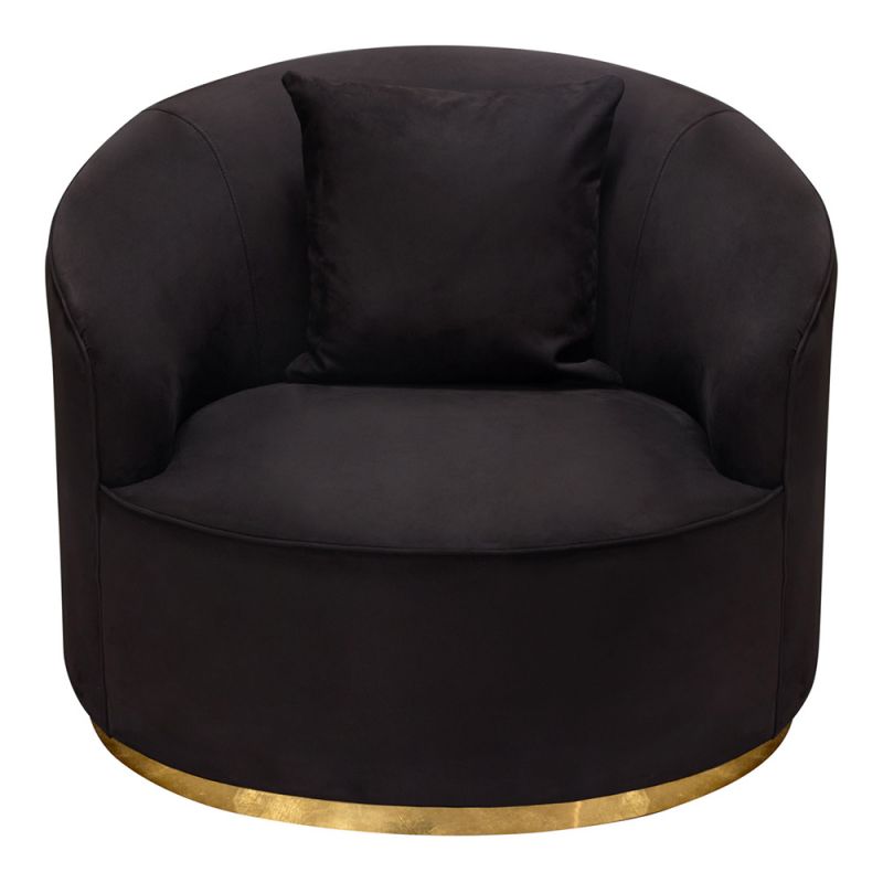 Diamond Sofa - Raven Chair in Black Suede Velvet w/ Brushed Gold Accent Trim - RAVENCHBL