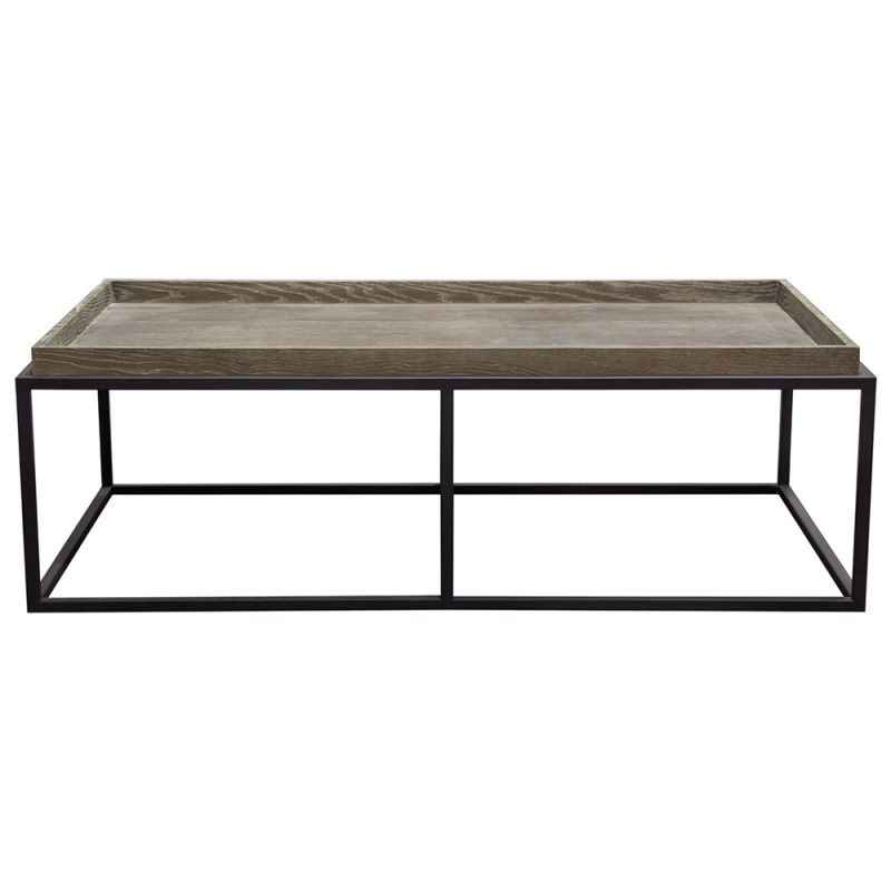 Diamond Sofa - Lex Rectangle Cocktail Table in Rustic Oak Veneer Finish Top w/ Black Powder Coated Metal Base - LEXCTRO