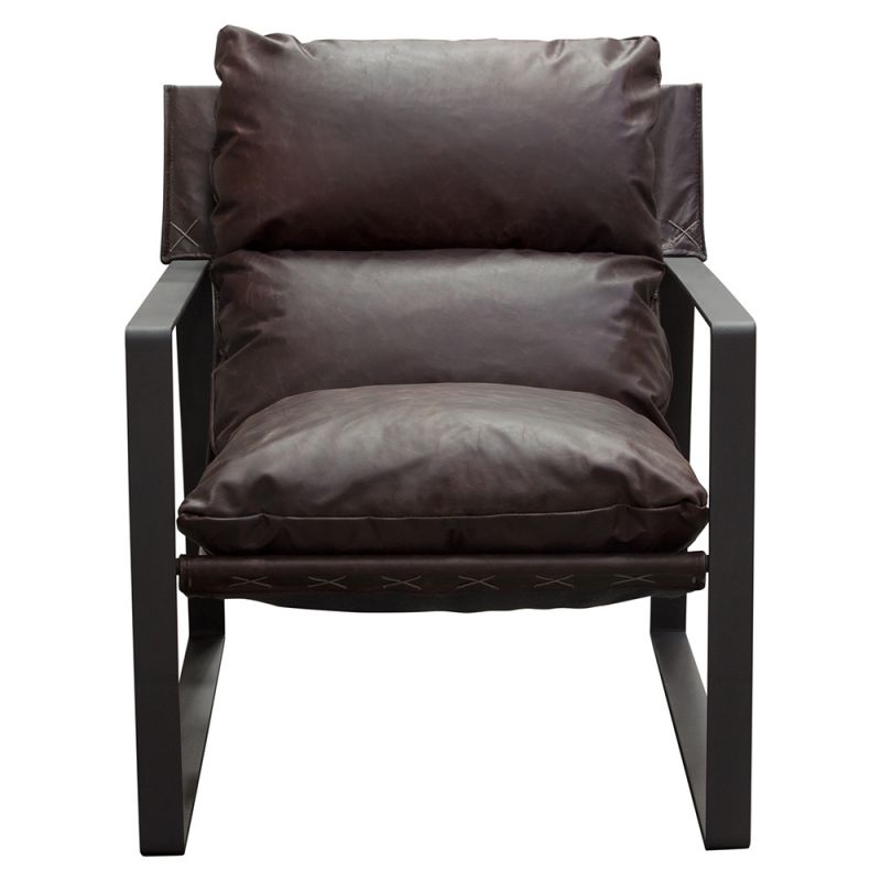 Diamond Sofa - Miller Sling Accent Chair in Genuine Chocolate Leather w/ Black Powder Coated Metal Frame - MILLERCHCH